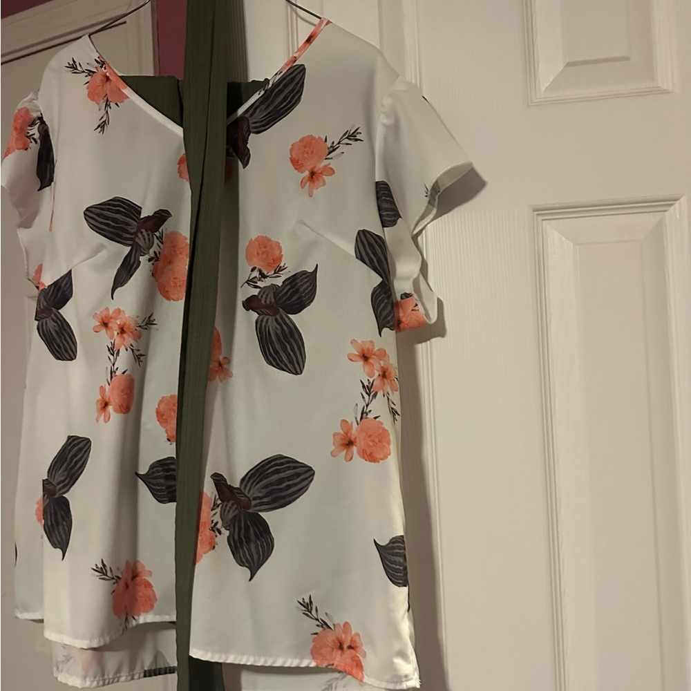 Floral White and Orange Women's Top